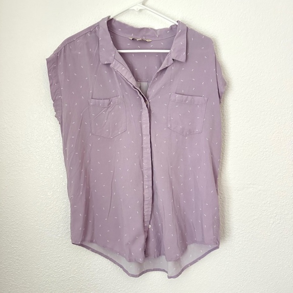 Jachs Girlfriend Blouse Women’s L Purple Short Sleeve Button Front Top